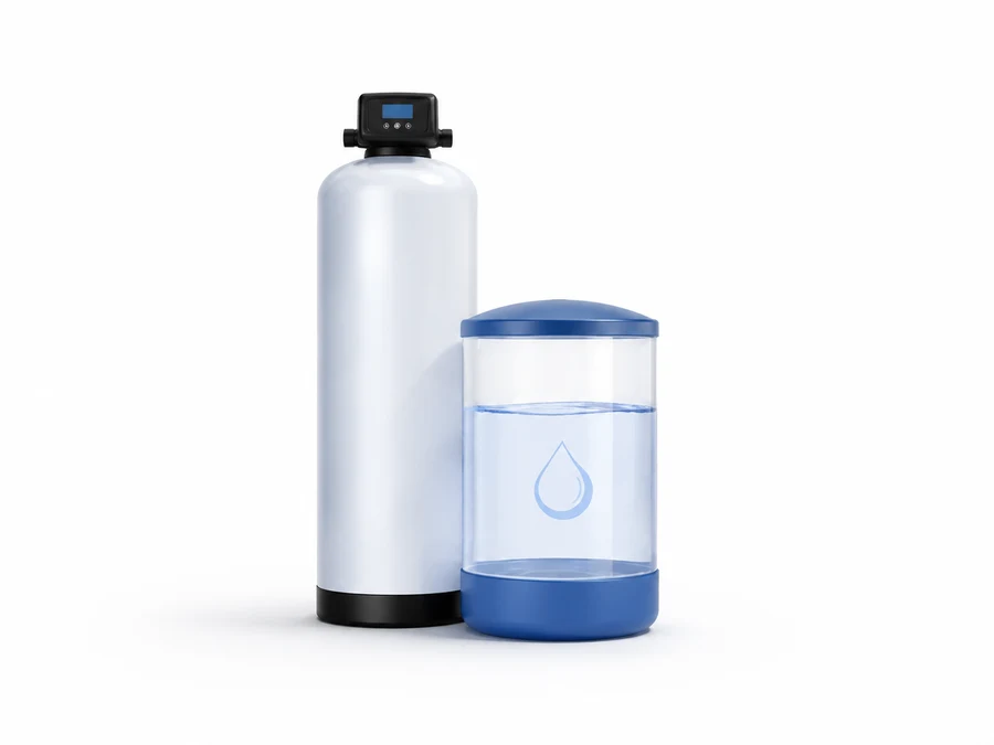 Water softener and brine tank preparing softened water for HydroPure