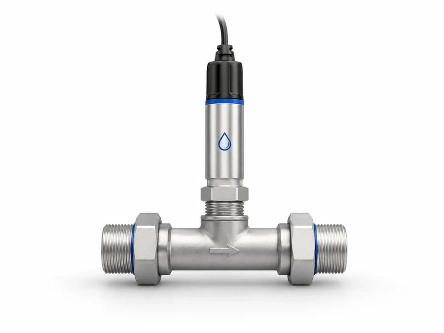 HydroSense multi-parameter sensor installed in-line on a flanged pipe section, with bypass and portable installation options