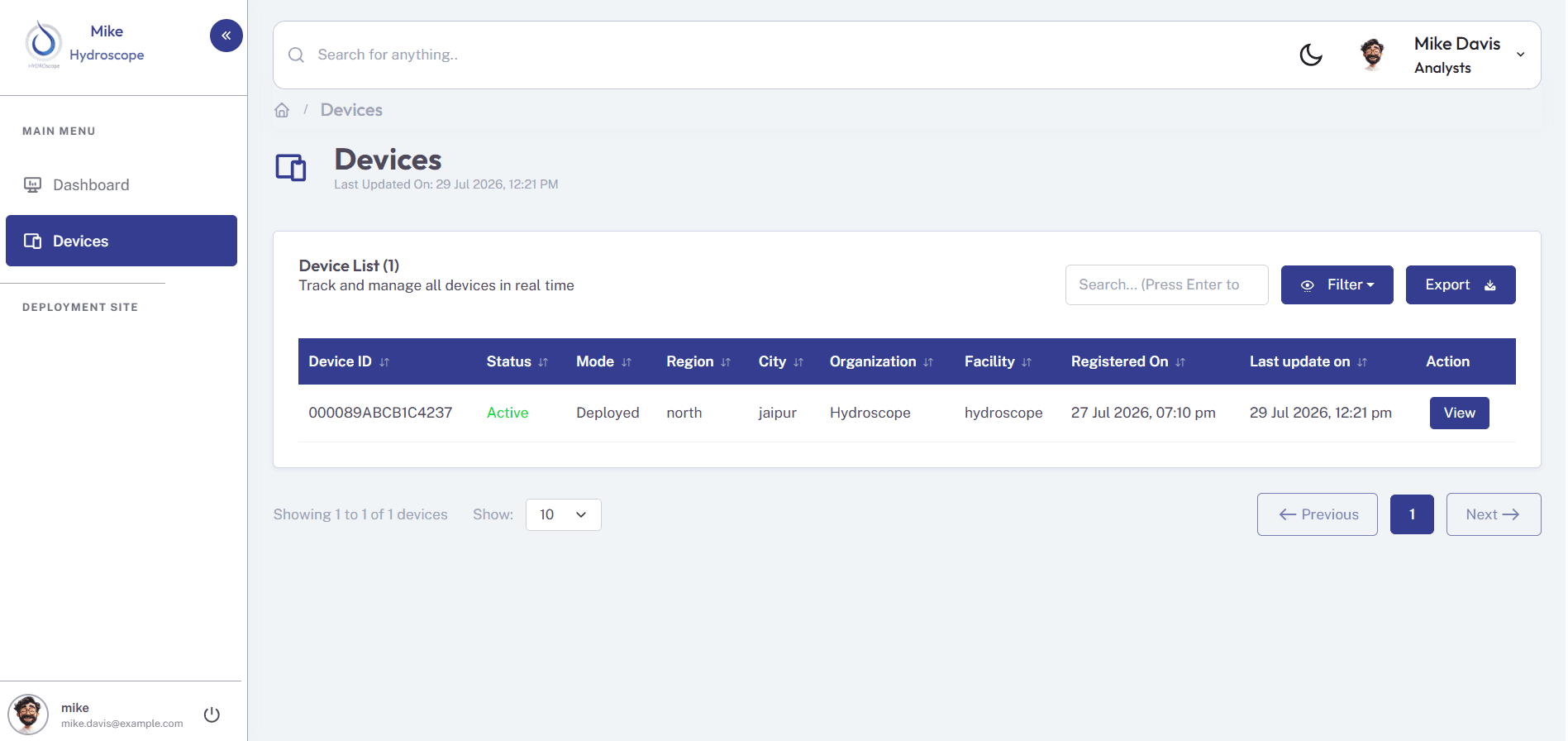 Devices page