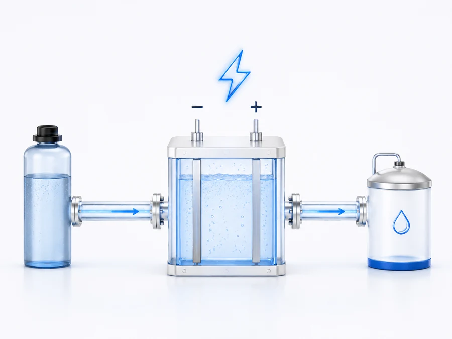 Electrolysis converting brine into sodium hypochlorite inside the cell