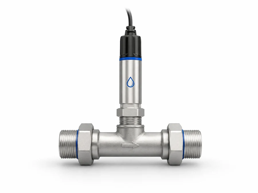 HydroSense inline sensor probe measuring residual chlorine and flow