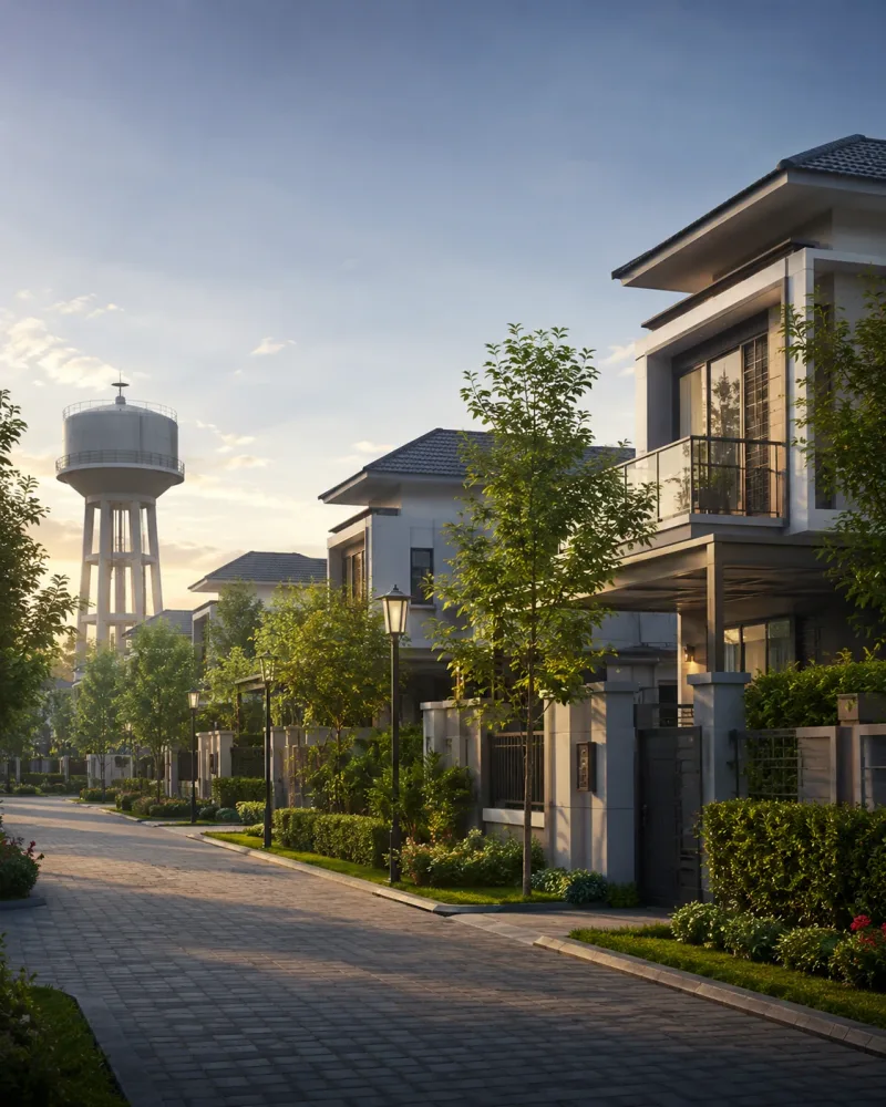 Houses on a residential scheme served by the distribution network