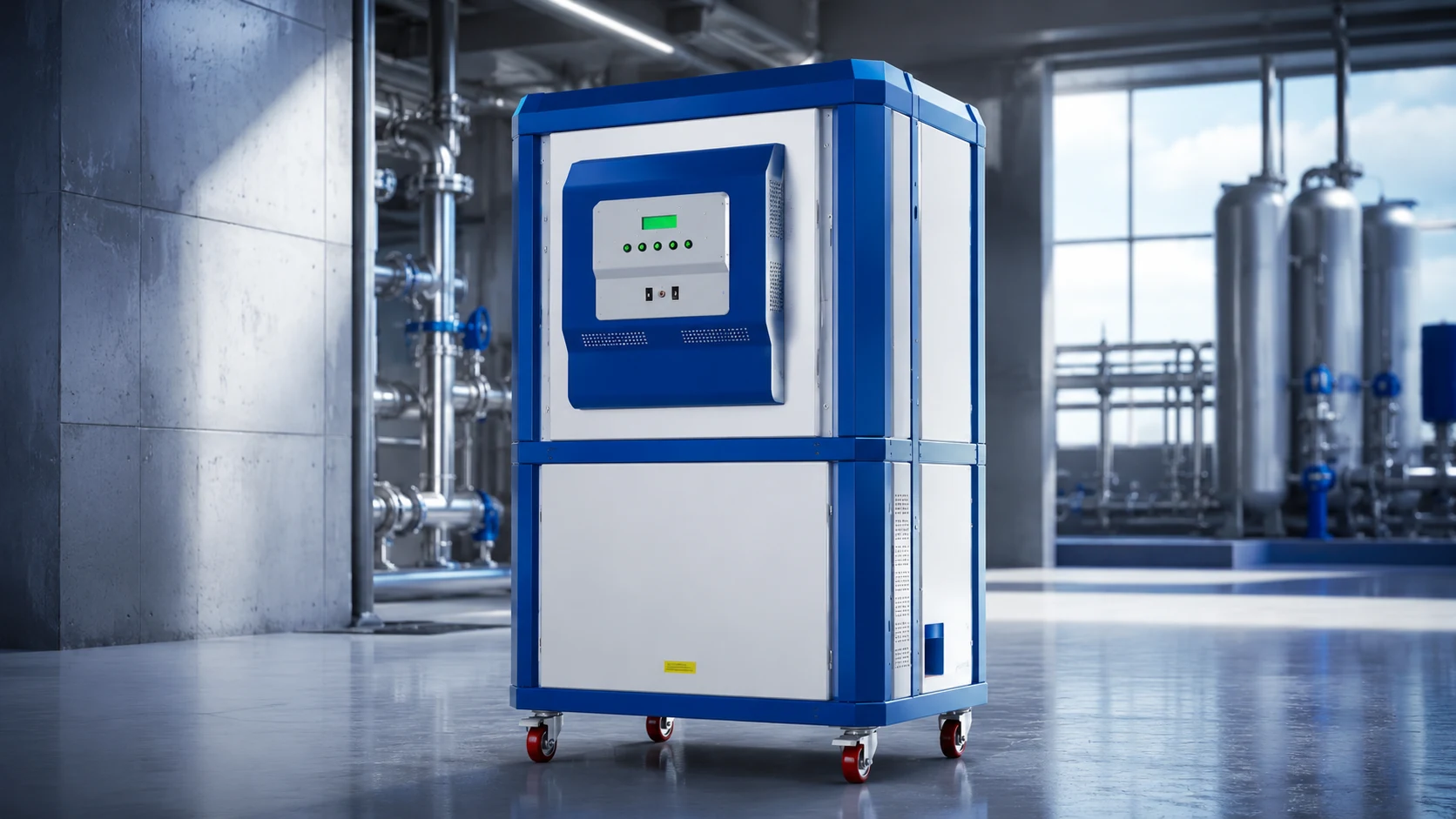 HydroPure HP-1600 and HP-2000 electrochlorinator model installed in an industrial water plant